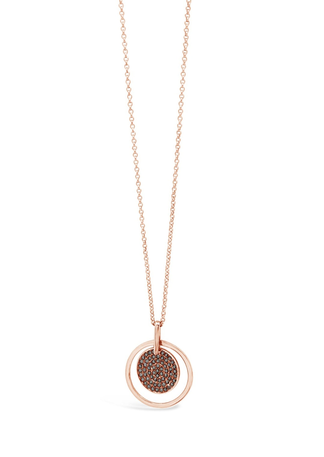 Rose Gold Plated Black Round Pendant And Chain