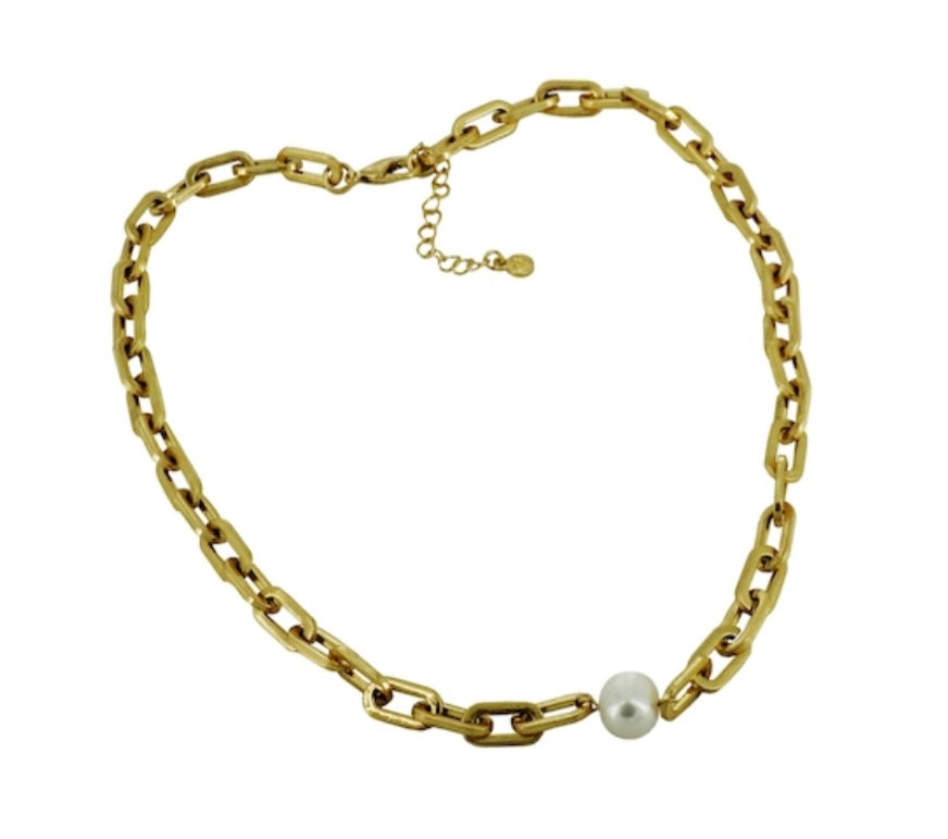 Yellow Gold Plated Pearl Chain