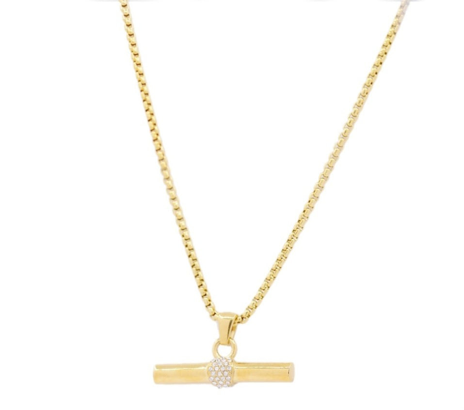 Yellow Gold Plated T-Bar Necklace