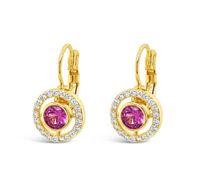 Yellow Gold-Plated Pink Stone Earrings
