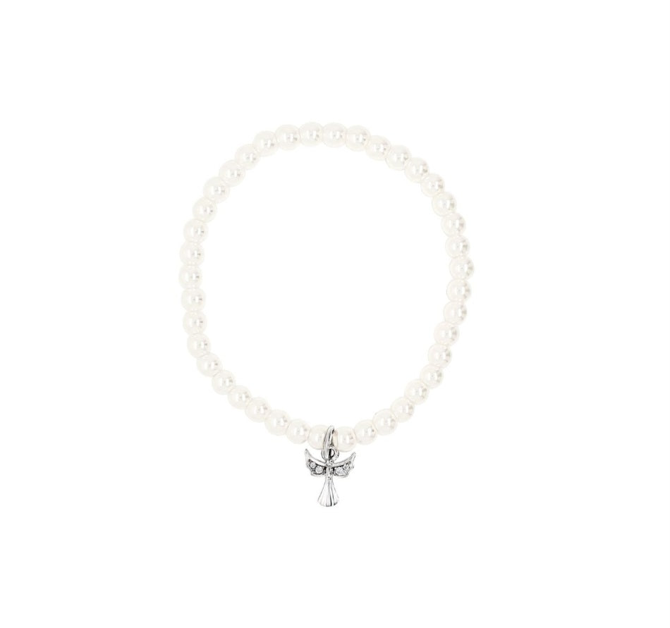 Elasticated Pearl Bracelet With Angel Charm