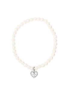 Child's Beaded Pearl Bracelet With Heart Charm