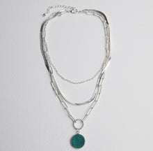 Load image into Gallery viewer, Triple Layer Chain With Green Stone Pendant
