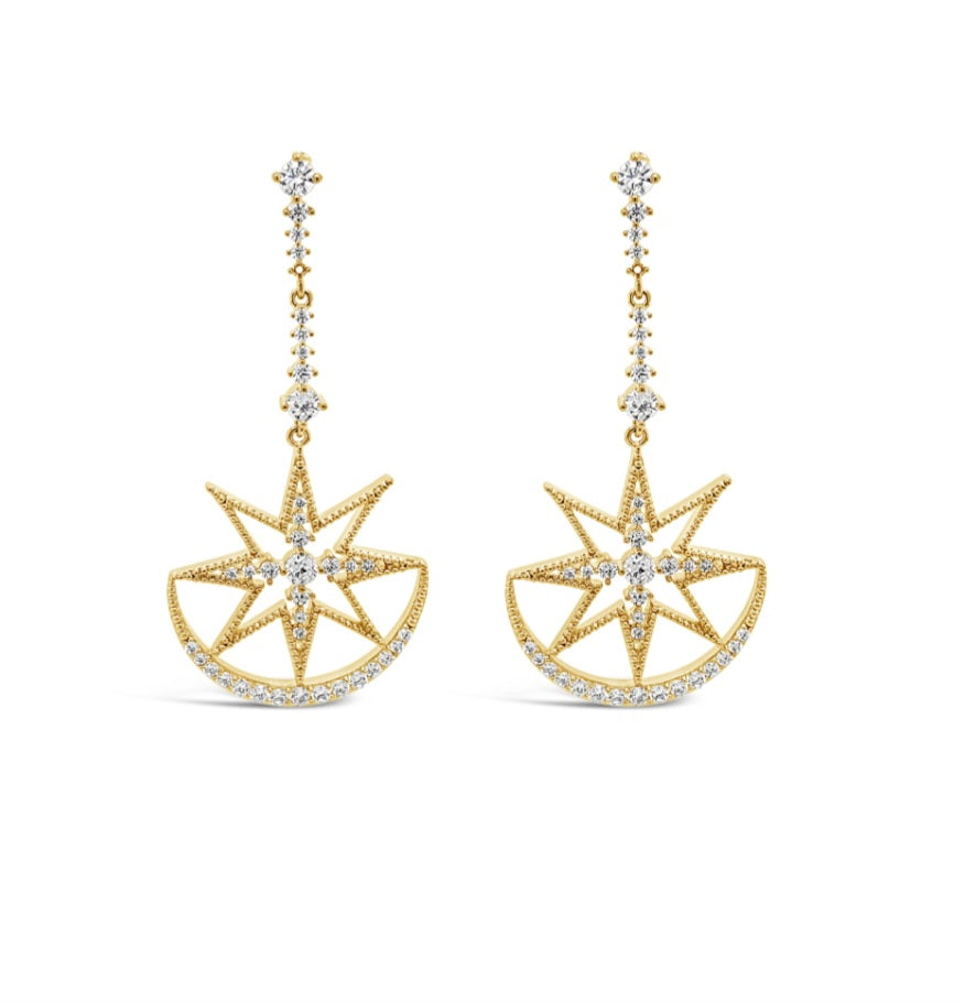 Yellow Gold Plated CZ Star Drop Earrings