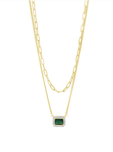 Yellow Gold Plated Green Stone Double Necklace