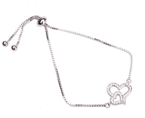 Double Heart Silver Plated Tassle Bracelet