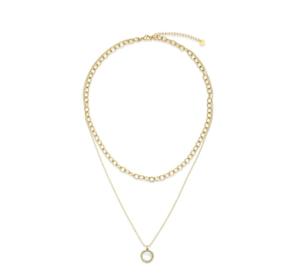 Double Row Yellow Gold Plated Chain With Pendant