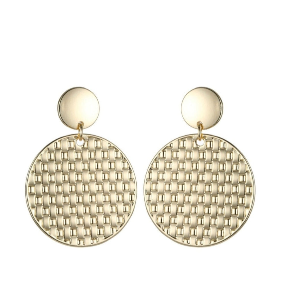 Large Textured Disc Drop Earrings