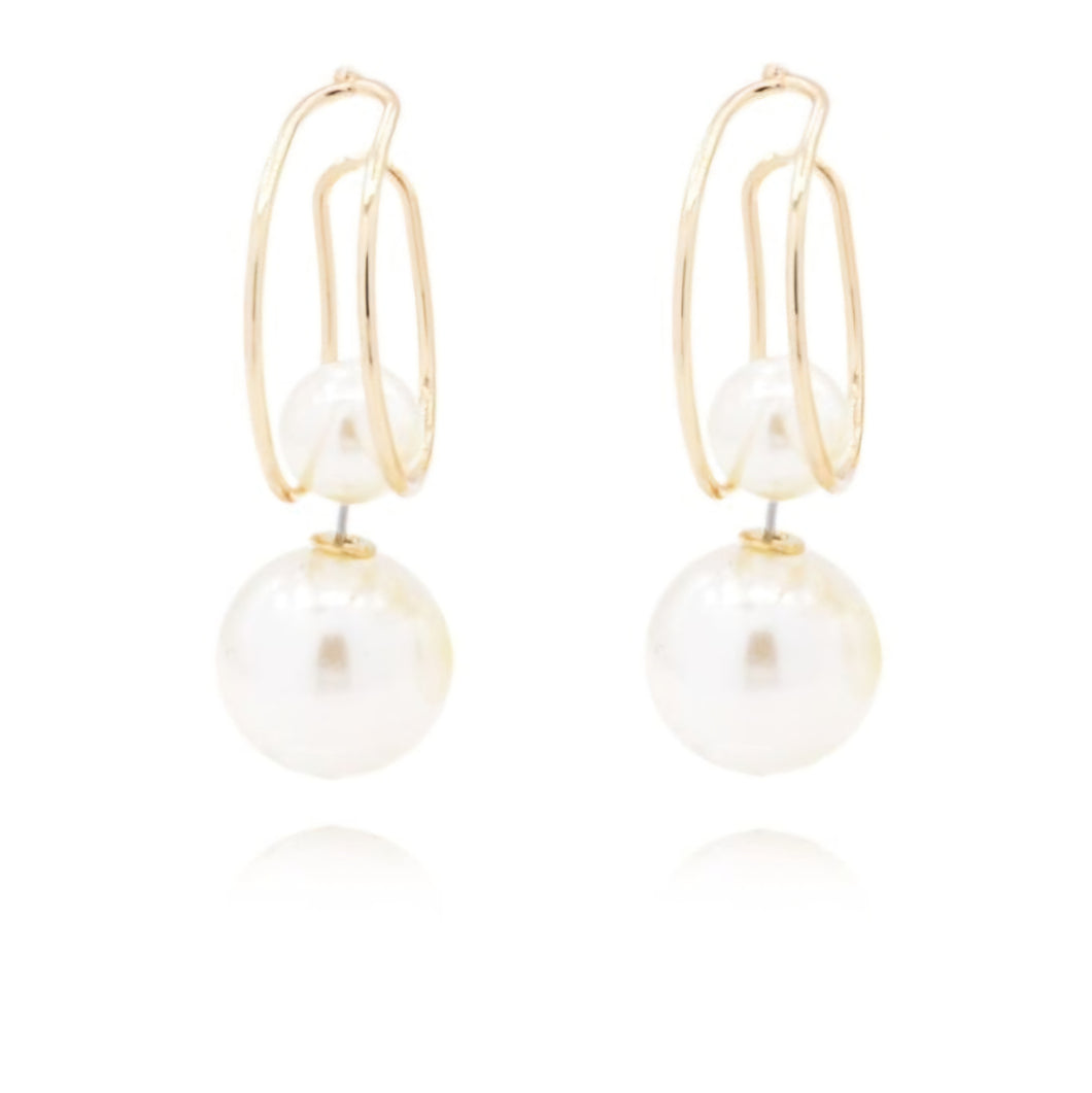 New Open Double Pearl Drop Earrings