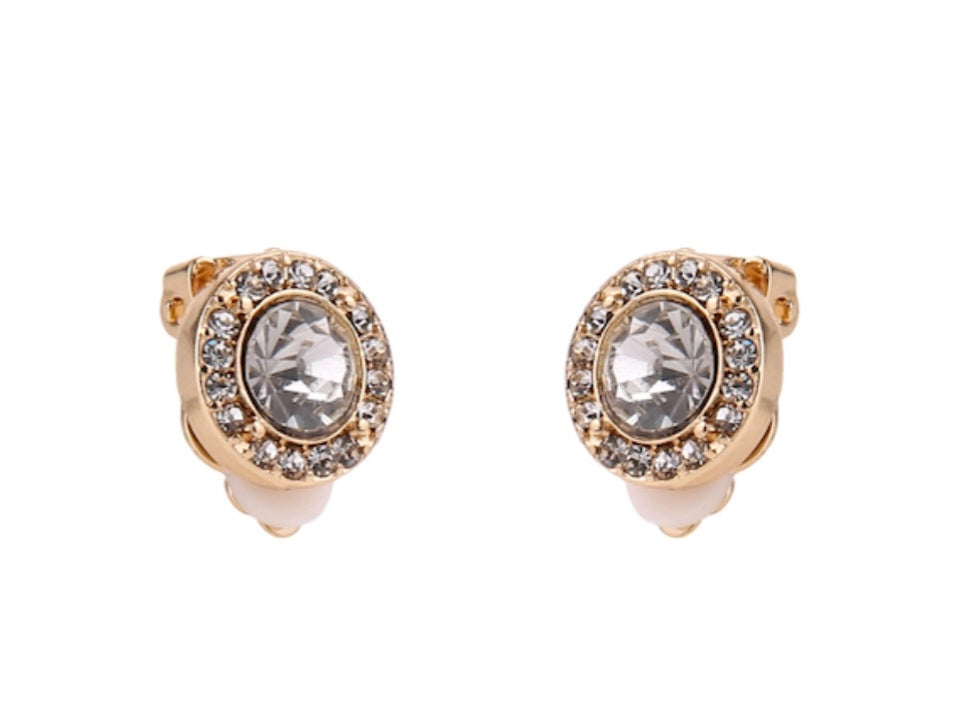 Clip-On Yellow Gold-Plated Crystal Earrings