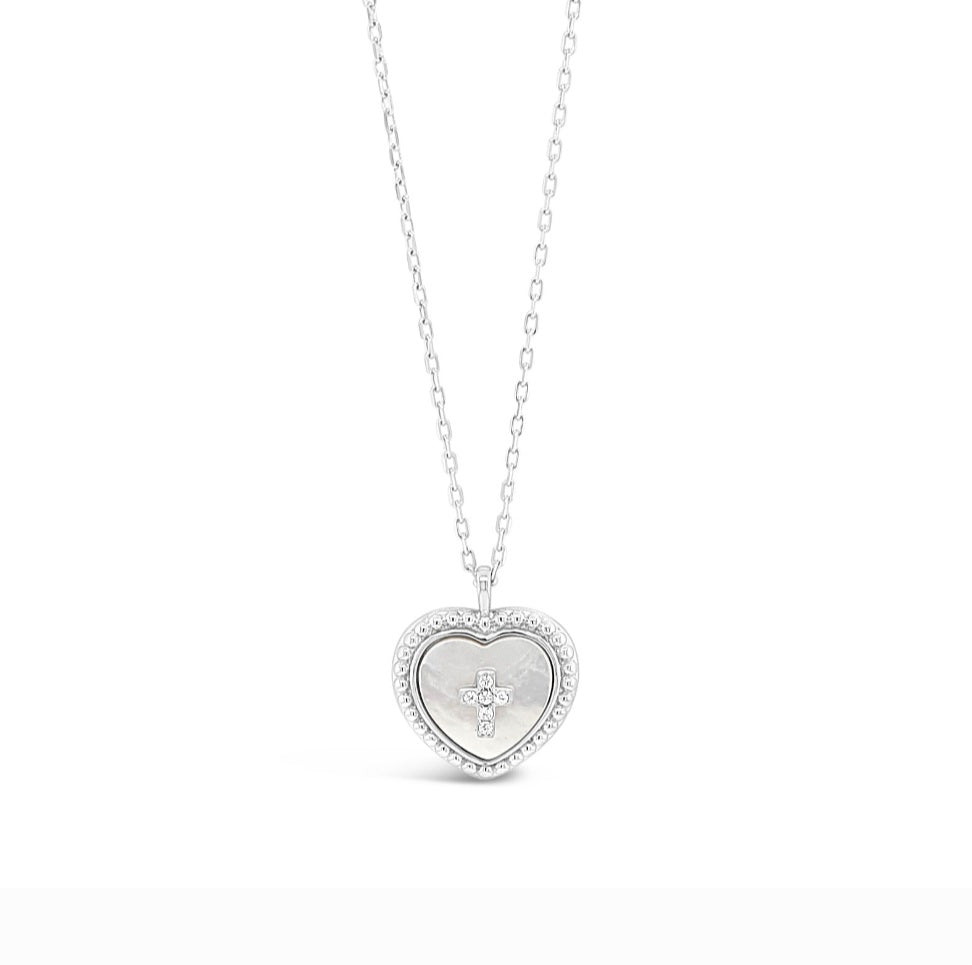 Sterling Silver Mother-Of-Pearl Heart Pendant And Chain