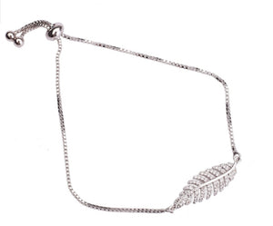 Silver Plated Stone-Set Feather Tassle Bracelet