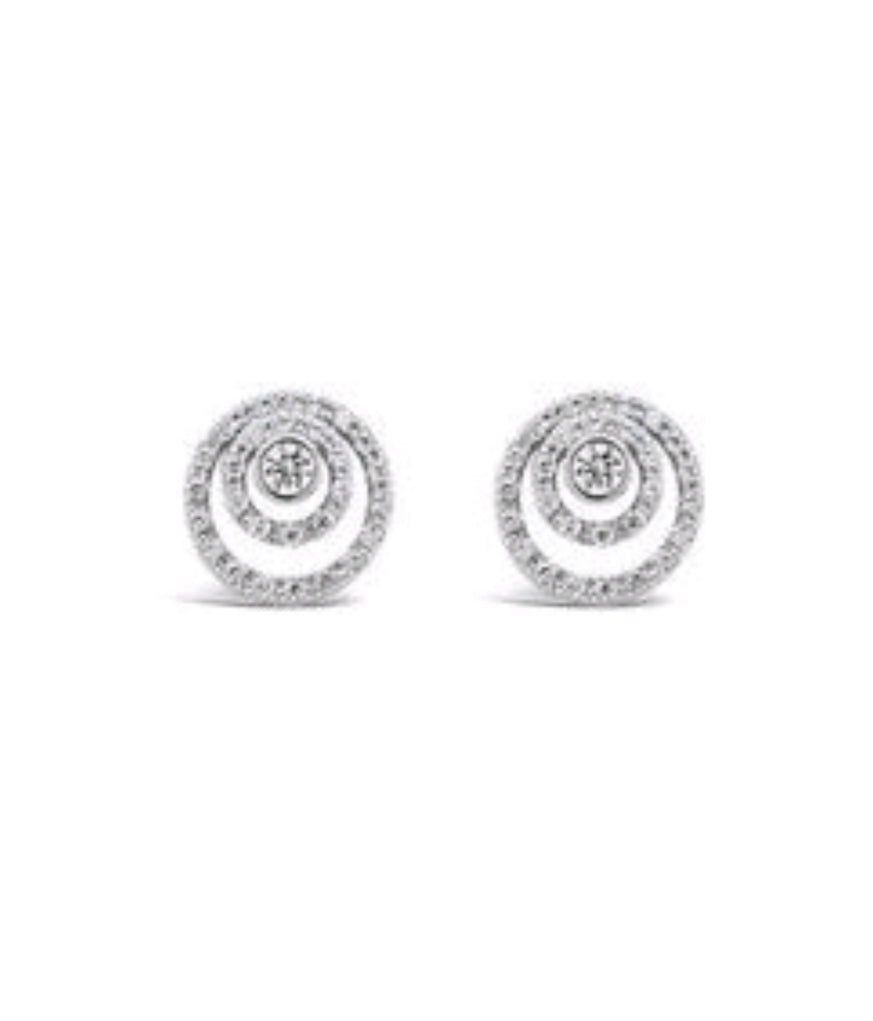 Rhodium-plated Circular Crystal Stud Earrings