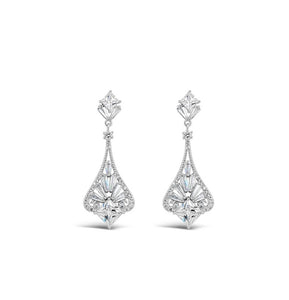 Rhodium-Plated Filigree Clear Crystal Drop Earrings