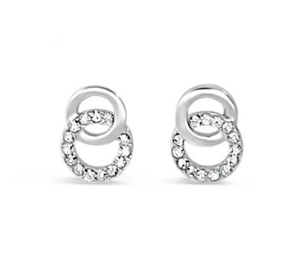 Rhodium-Plated Crystal Entwined Rings Studs