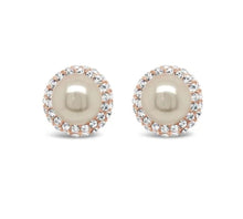 Load image into Gallery viewer, Rose Gold Plated Pearl &amp; Crystal Stud Earrings

