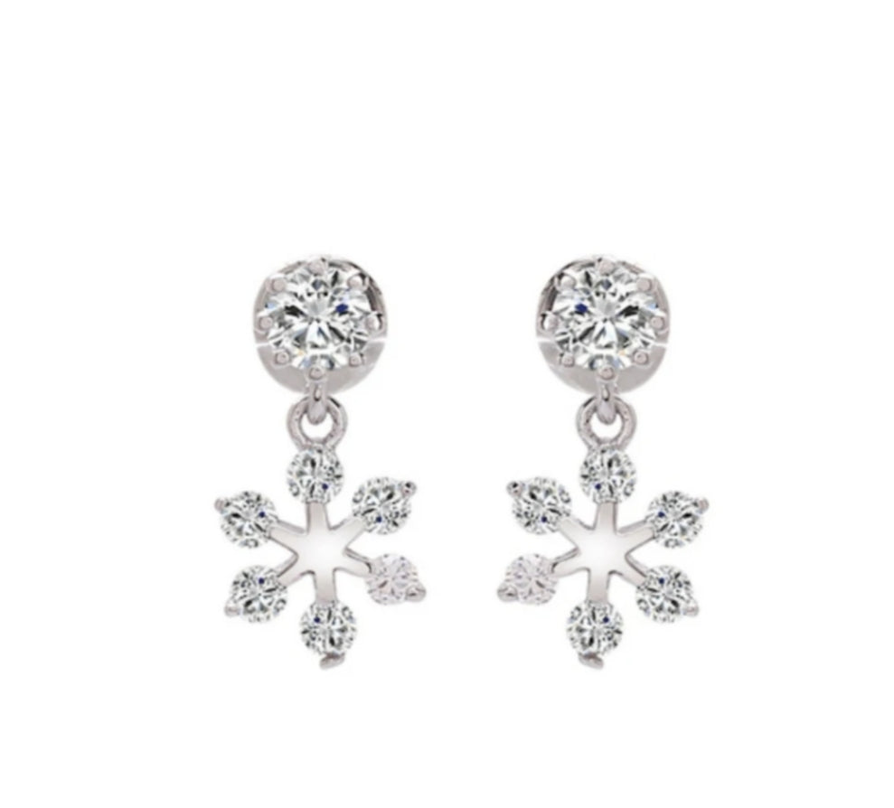 Silver Plated Stone-Set Snowflake Earrings