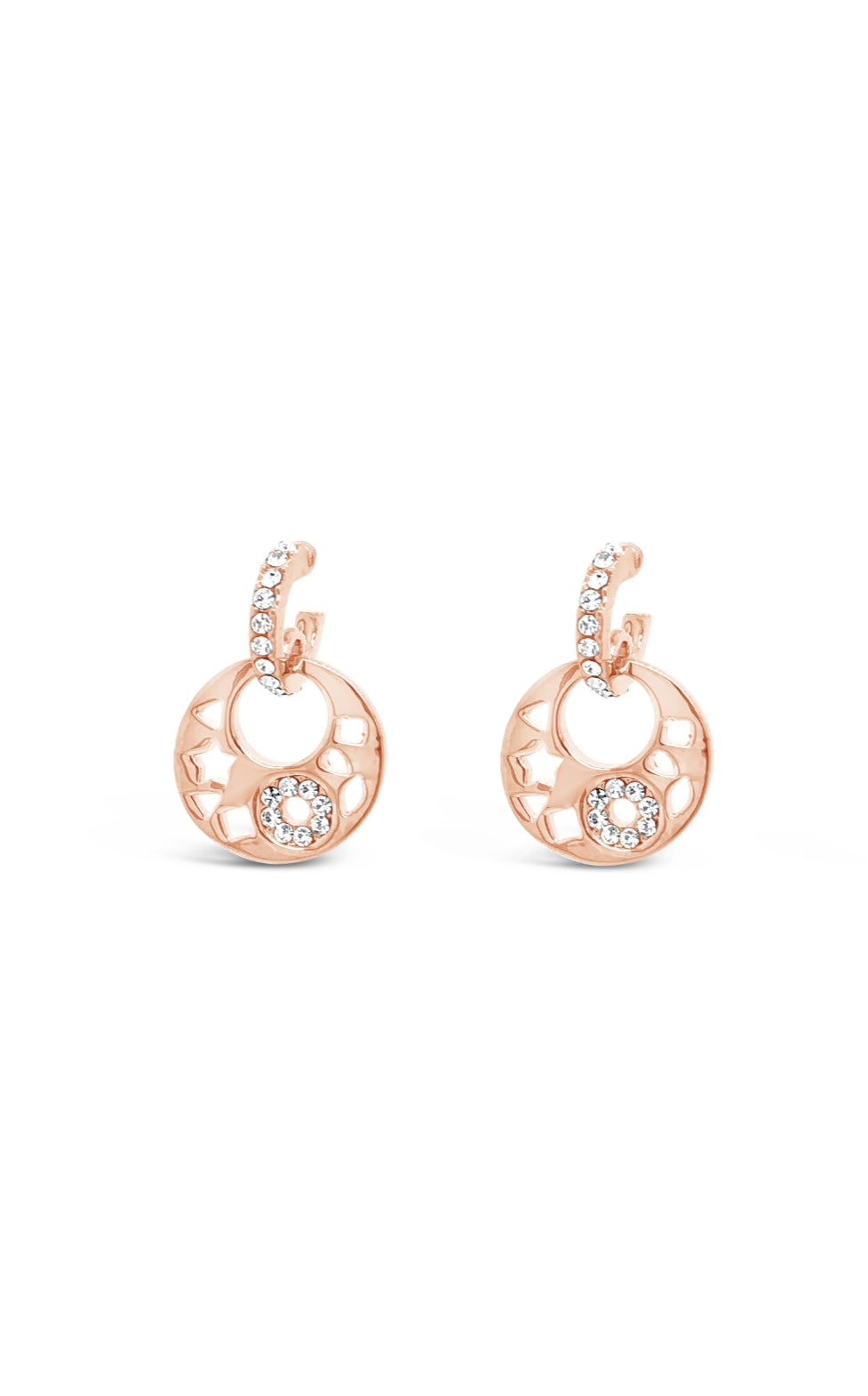 Shapes & Crystals Drop Earrings In Rose Gold Plating