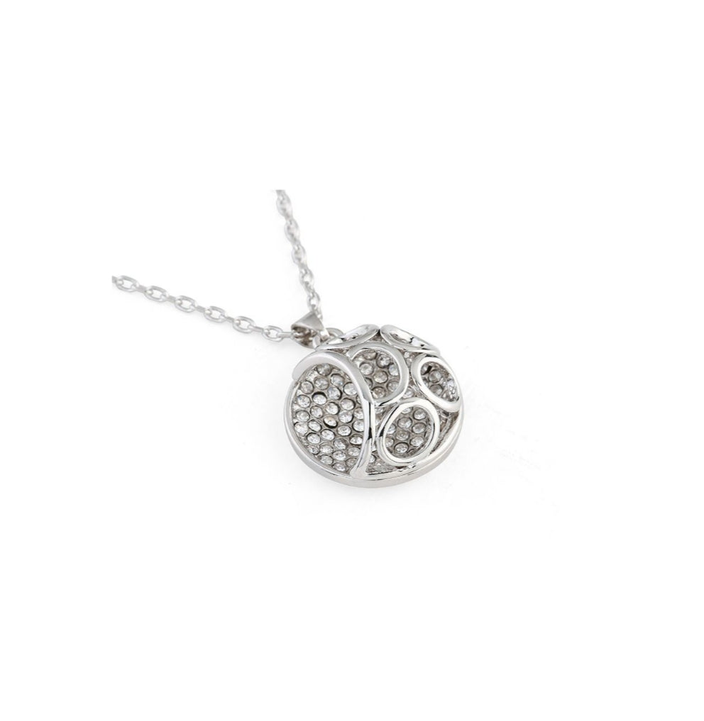 Silver-Plated Domed Crystal Pendant & Chain