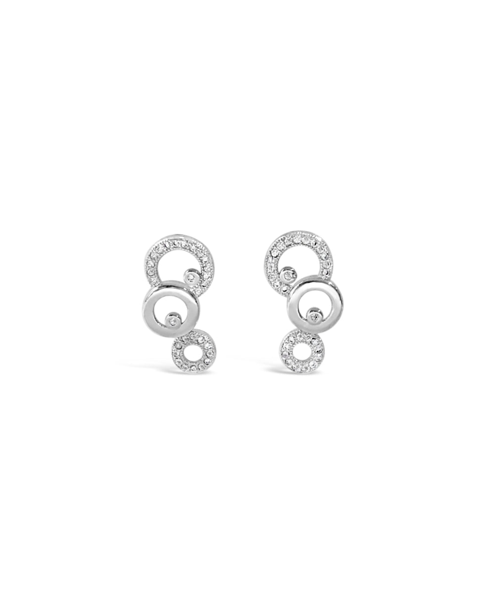 Rhodium-Plated Triple Circle Drop Earrings