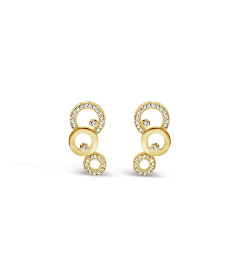 Yellow Gold Plated Triple Circle Drop Earrings