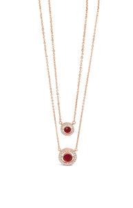 Rose Gold Plated Double Chain With Red Stone