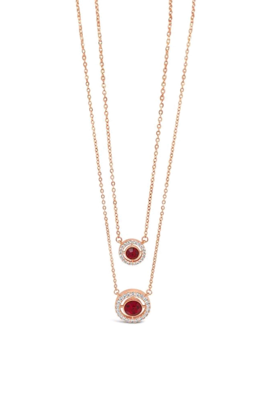Rose Gold Plated Double Chain With Red Stone