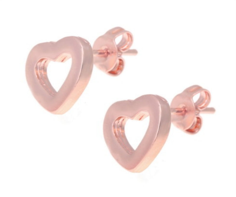 Rose Gold Plated Open Heart Studs