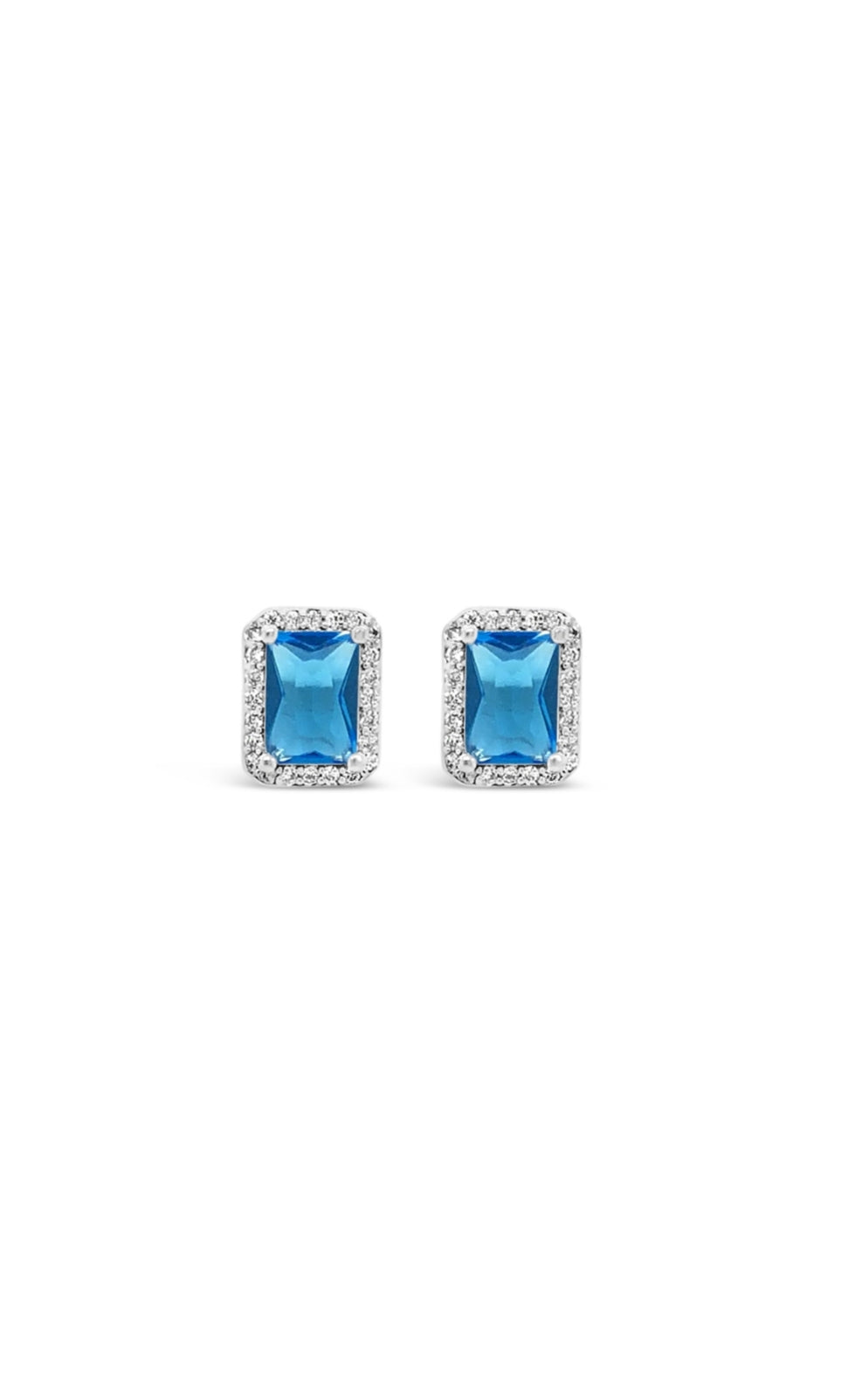 Aqua Blue Crystal Rectangular Stud Earrings