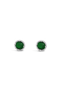 Green & Clear Stone Round Stud Earrings