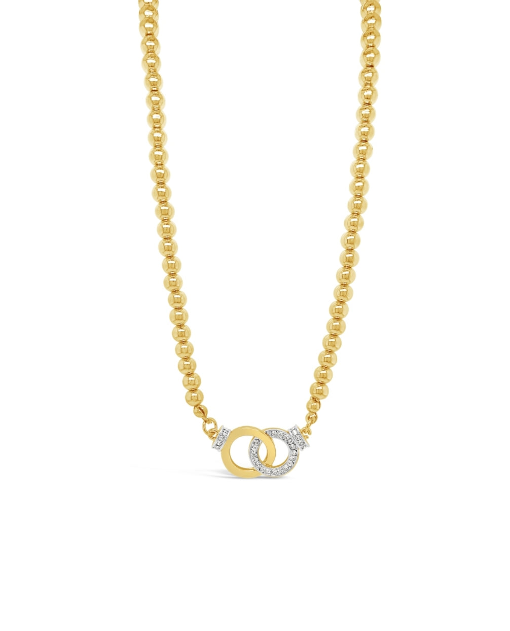 New Yellow Gold Plated Beaded Necklace With Entwined Rings
