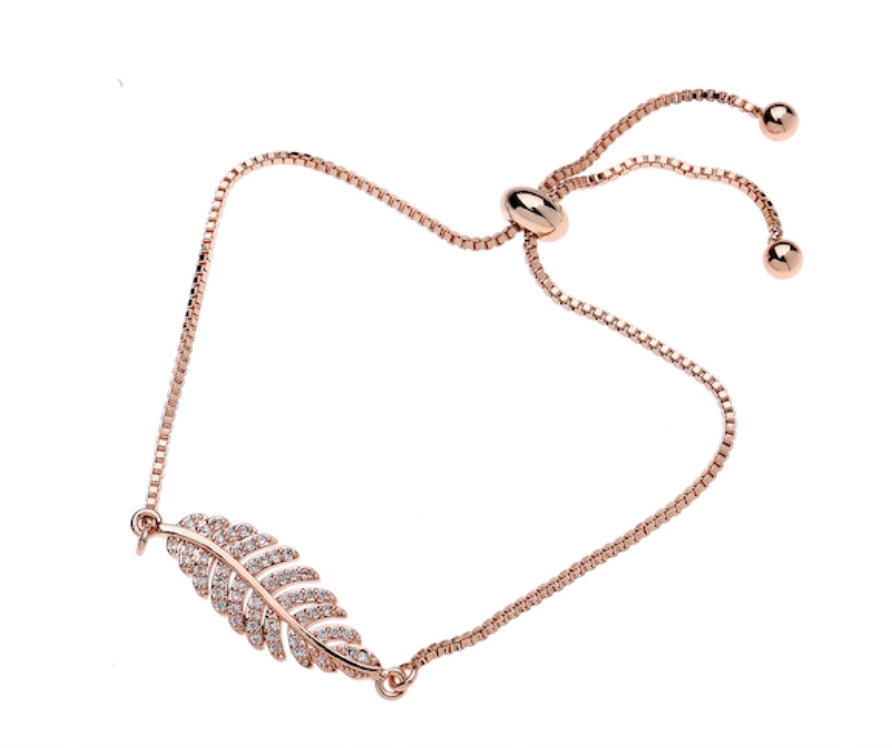 Rose Gold Plated Crystal Feather Bracelet