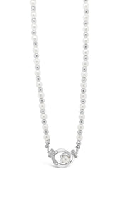 Rhodium-Plated Pearl & Crystal Necklace